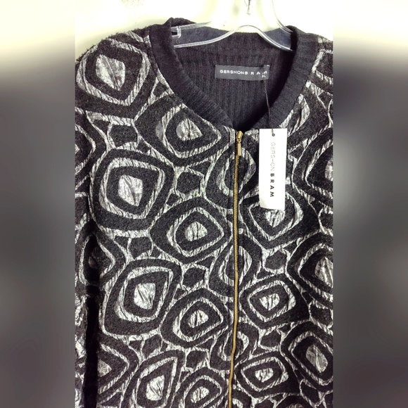 NWT Gershon Bram light wool blend coat art to wear abstract print textured black - Picture 6 of 11